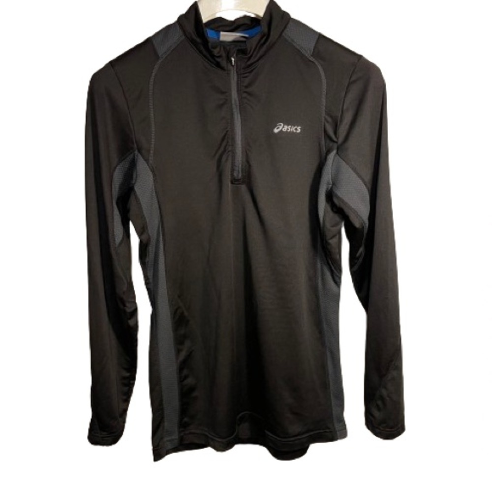 Asics Men Medium  Black Charcoal  Quarter Zip Performance  Dri Fit Shirt